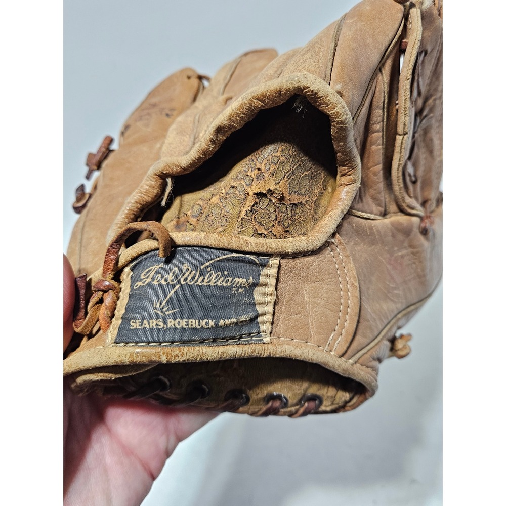 Vintage Ted Williams 1662 Baseball Glove Sears Roebuck and Co Brown Leather RHT - Picture 5 of 11